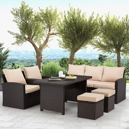 Vicluke 6 Pieces Patio Furniture Sets Clearance Patio Dining Sofa Set Outdoor Sectional Sofa Convers | Walmart (US)