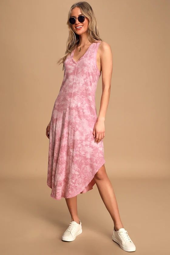 Cloud Mauve Pink Tie-Dye Sleeveless Midi Dress | Lulus
