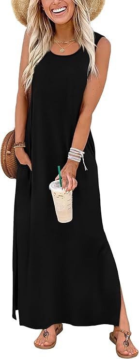 WIHOLL Maxi Dress Summer Dresses 2026 Beach Vacation Clothes Sleeveless Sundresses with Pockets B... | Amazon (US)