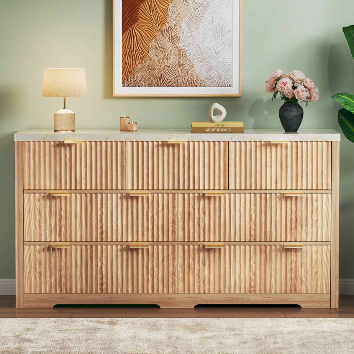 7-drawer Fluted Design Dresser Organizer, Wood Large Chest Of Drawers | Wayfair North America