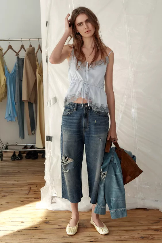 SATIN EFFECT LACE TOP | Zara US