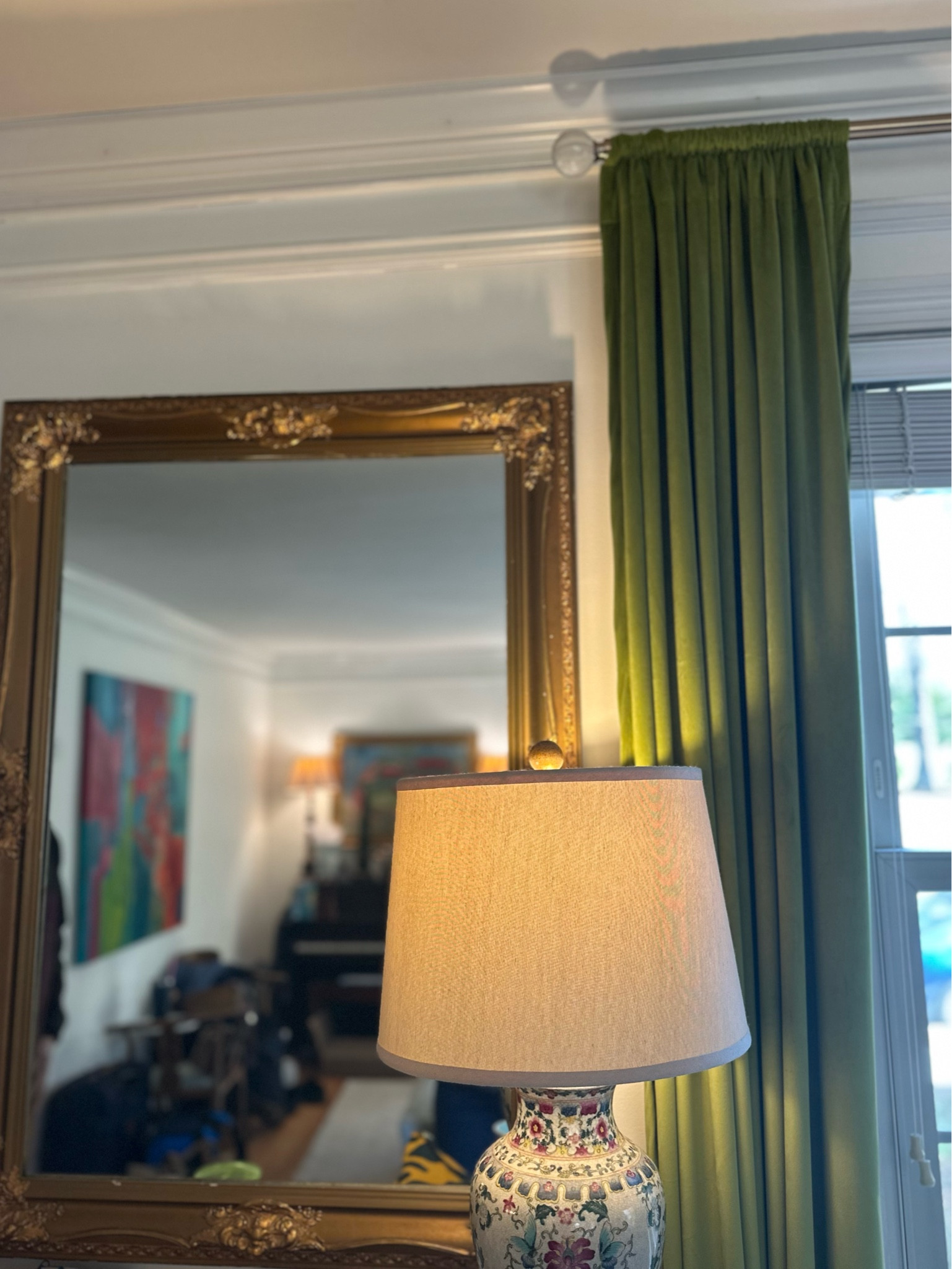 Timeless elegance with rich green velvet curtains, brushed gold curtain rods with acrylic end caps, and stunning gilded mirrors. If you love this classic look, I’ve got you covered—shop the pieces to recreate it in your own home! #HomeDecor #ClassicInteriors #TimelessStyle

#LTKStyleTip #LTKHome #LTKFindsUnder100