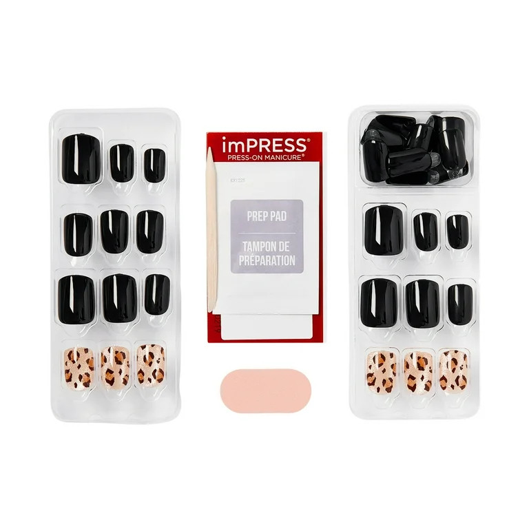 KISS imPRESS Design Press on Nails, Romantique, Black, Short Square Oval, 30 Count | Walmart (US)