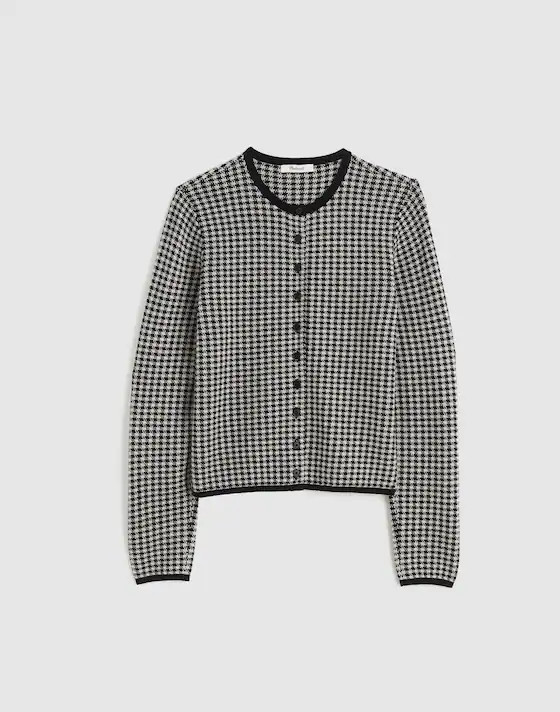 Houndstooth Crewneck Cardigan in 100% Merino Wool | Madewell