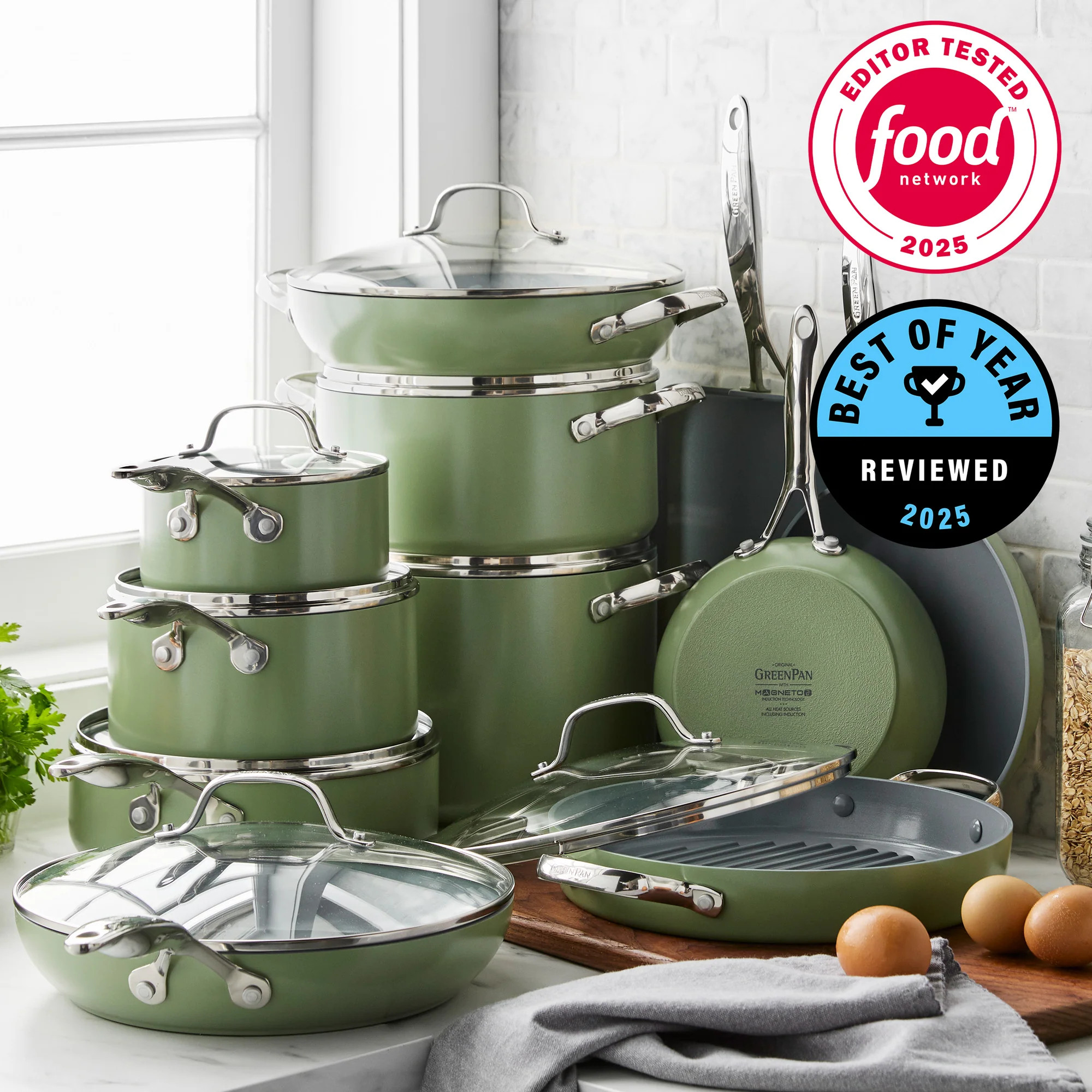 Valencia Pro Ceramic Nonstick 19-Piece Cookware Set | Sage | GreenPan