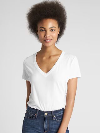 Gap Womens Vintage V-Neck T-Shirt White Size L Tall | Gap US