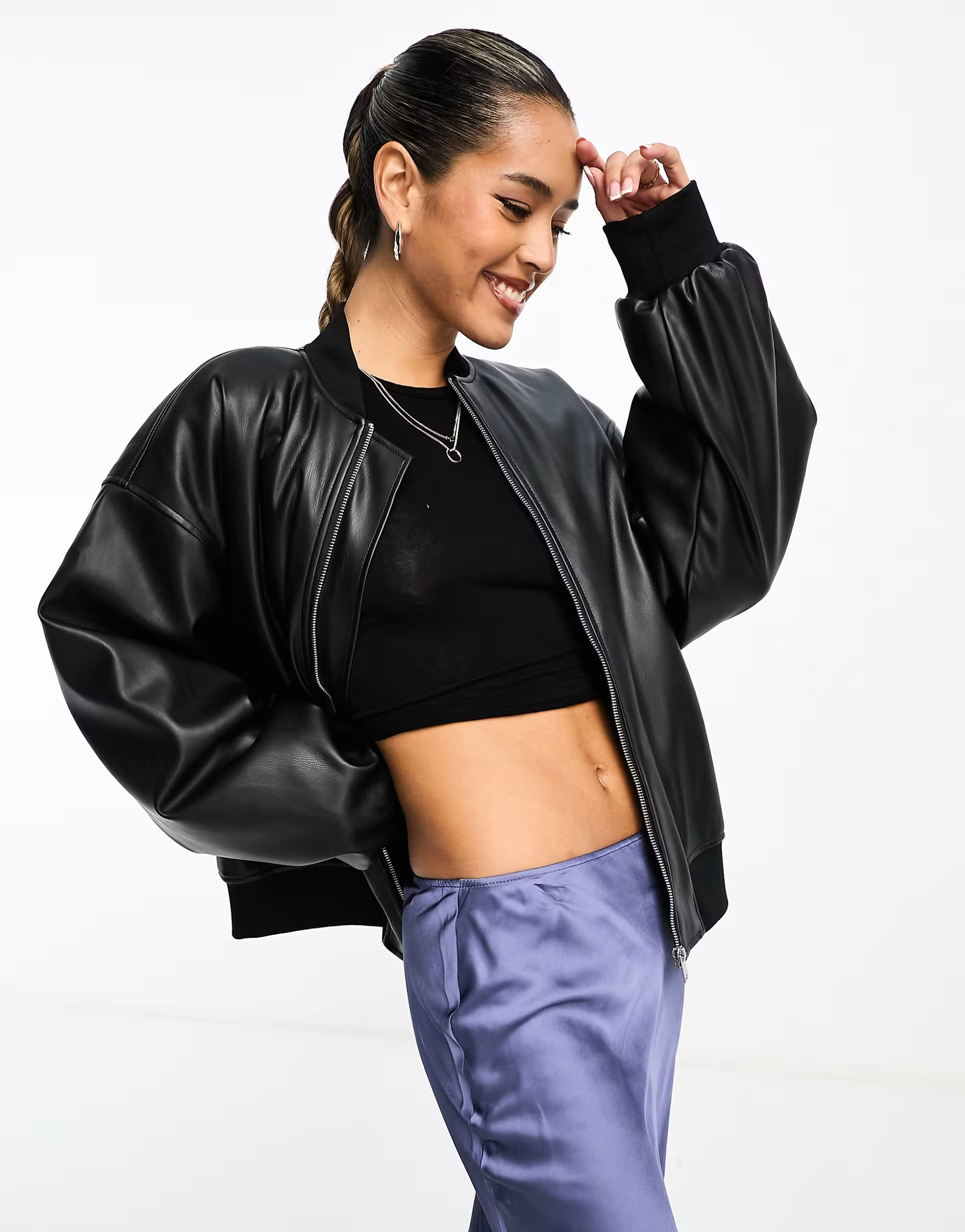 NA-KD faux leather bomber jacket in black | ASOS (Global)