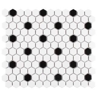 Merola Tile Madison Hex Matte 11-7/8 in. x 10-1/4 in. x 6 mm Cool White with Black Dot Porcelain ... | The Home Depot