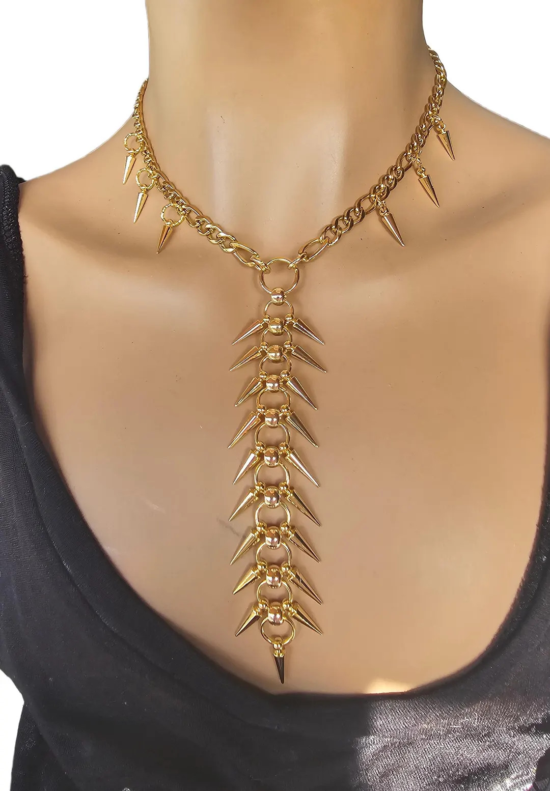 Gold Spike Gothic Punk Choker Vertebrae Chainmail Necklace Dark Academia Aesthetic Vertebral Hand... | Etsy (US)