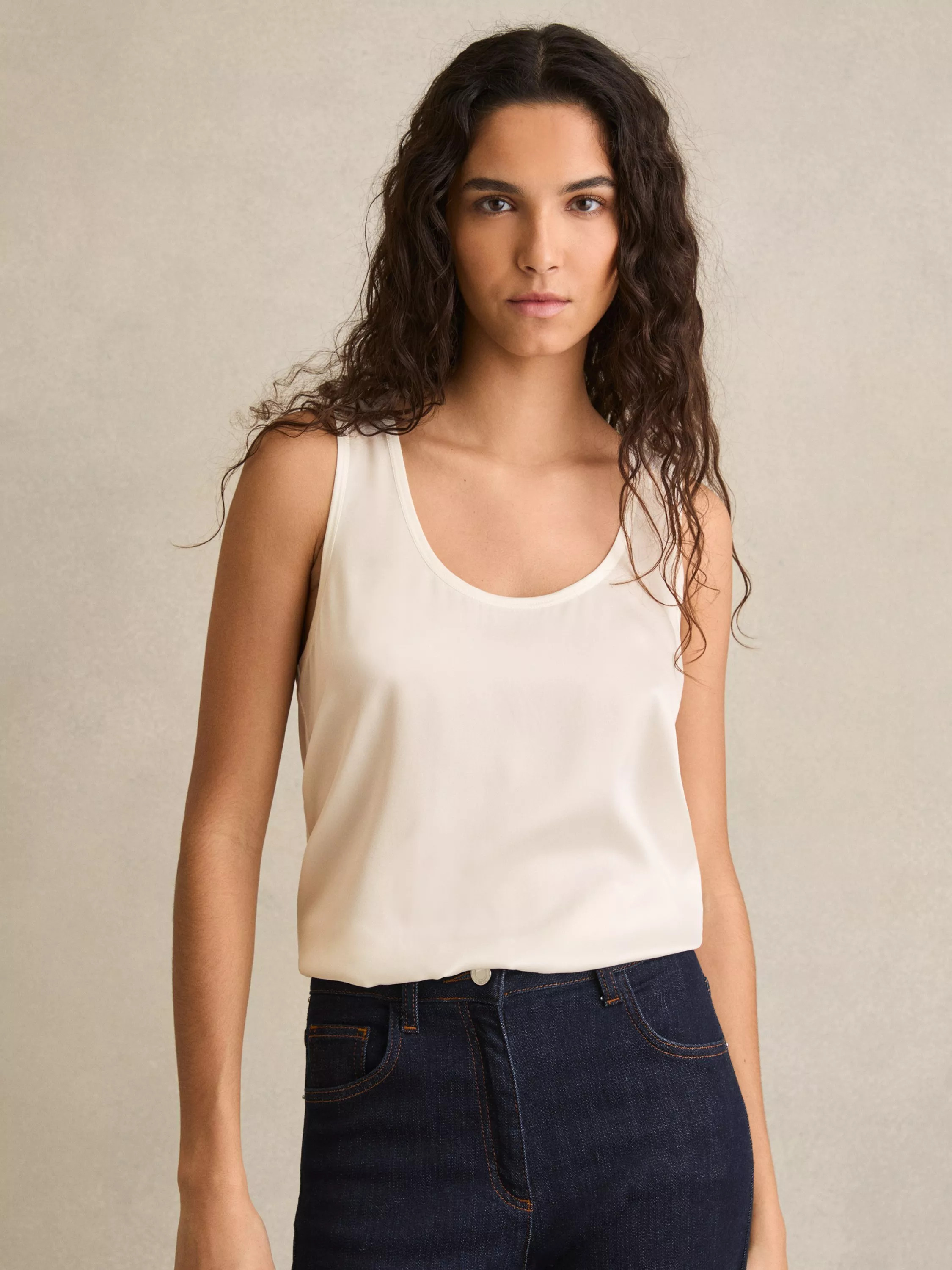 Ruby Silk Blend Front Vest Top, White | John Lewis (UK)