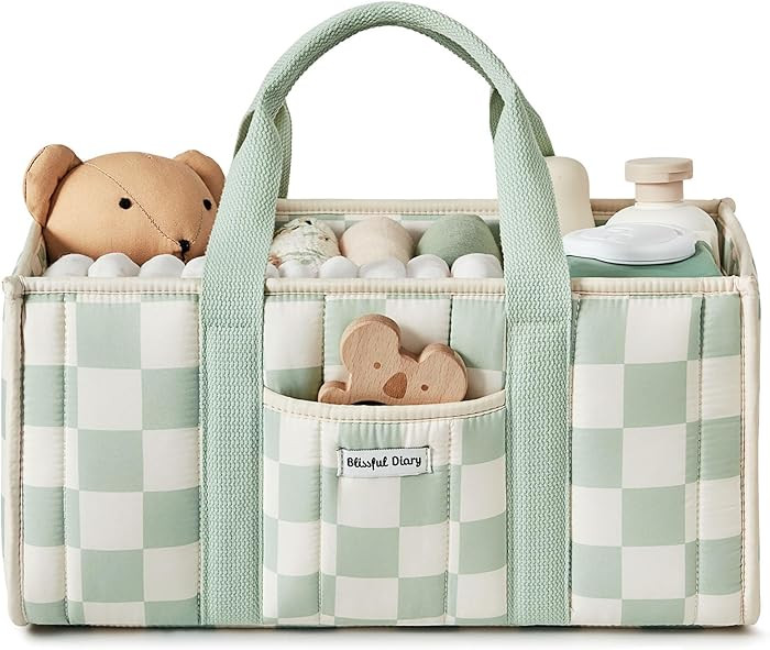 Blissful Diary Checkered Diaper Caddy Organizer, Stylish Nursery Storage Basket, Gift for Baby Sh... | Amazon (US)