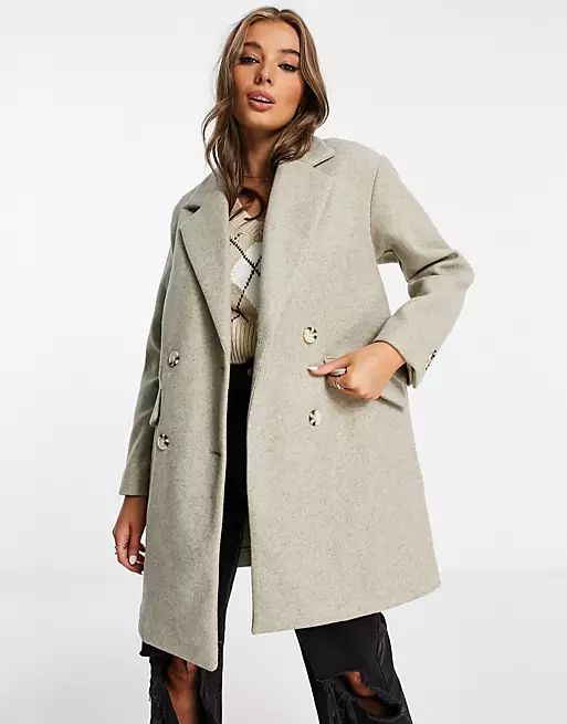 Pull&Bear join life longline pea coat in beige | ASOS (Global)