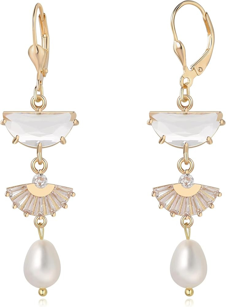 Art Deco Leverback Dangle Drop Earrings - 14k Gold 1920s Classic Elegant Vintage Flapper Gatsby P... | Amazon (US)