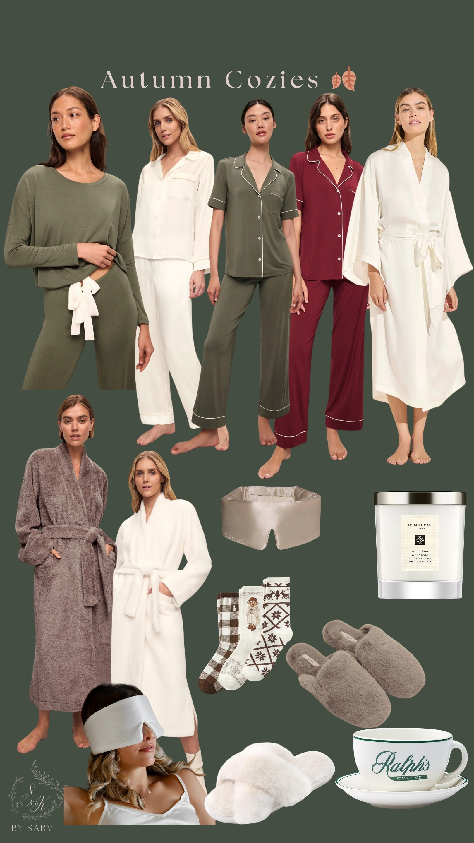 Bringing all the autumn cozies together 🍂✨ Slip into silk pajamas, wrap up in a soft robe, and settle in with a warm cup of tea or coffee. Add fuzzy slippers, cozy socks, a calming candle, and a silk eye mask for ultimate relaxation. Here’s to those crisp, quiet fall evenings spent in pure comfort. #AutumnCozies #SelfCareSeason #FallEssentials  

 #LTKHoliday #LTKSeasonal #LTKStyleTip