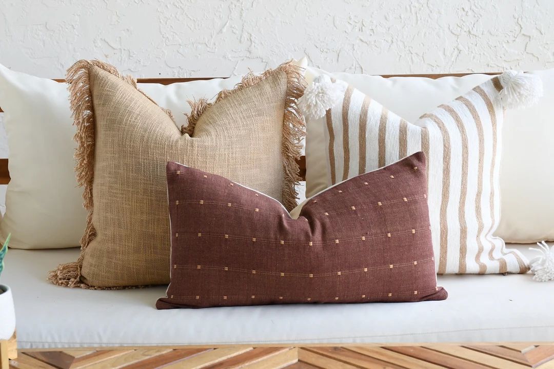 Brown Burgundy Boho Pillow Combination 20 x 20 Sofa Pillow Designer Lumbar Decor Pillow Cover Set... | Etsy (US)