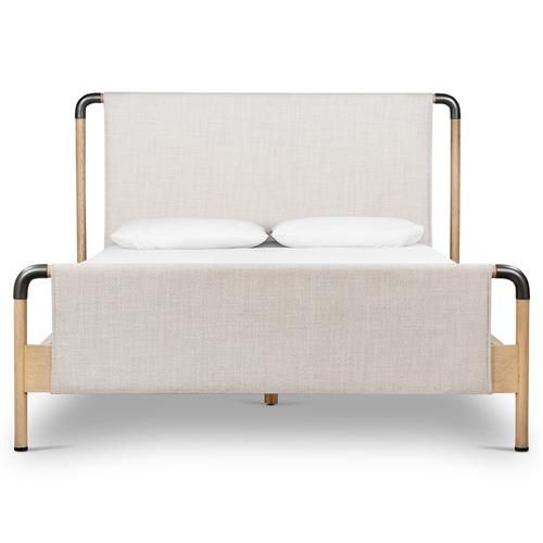 Jackson Modern Classic White Performance Brown Solid Oak Wood Bed - Queen | Kathy Kuo Home