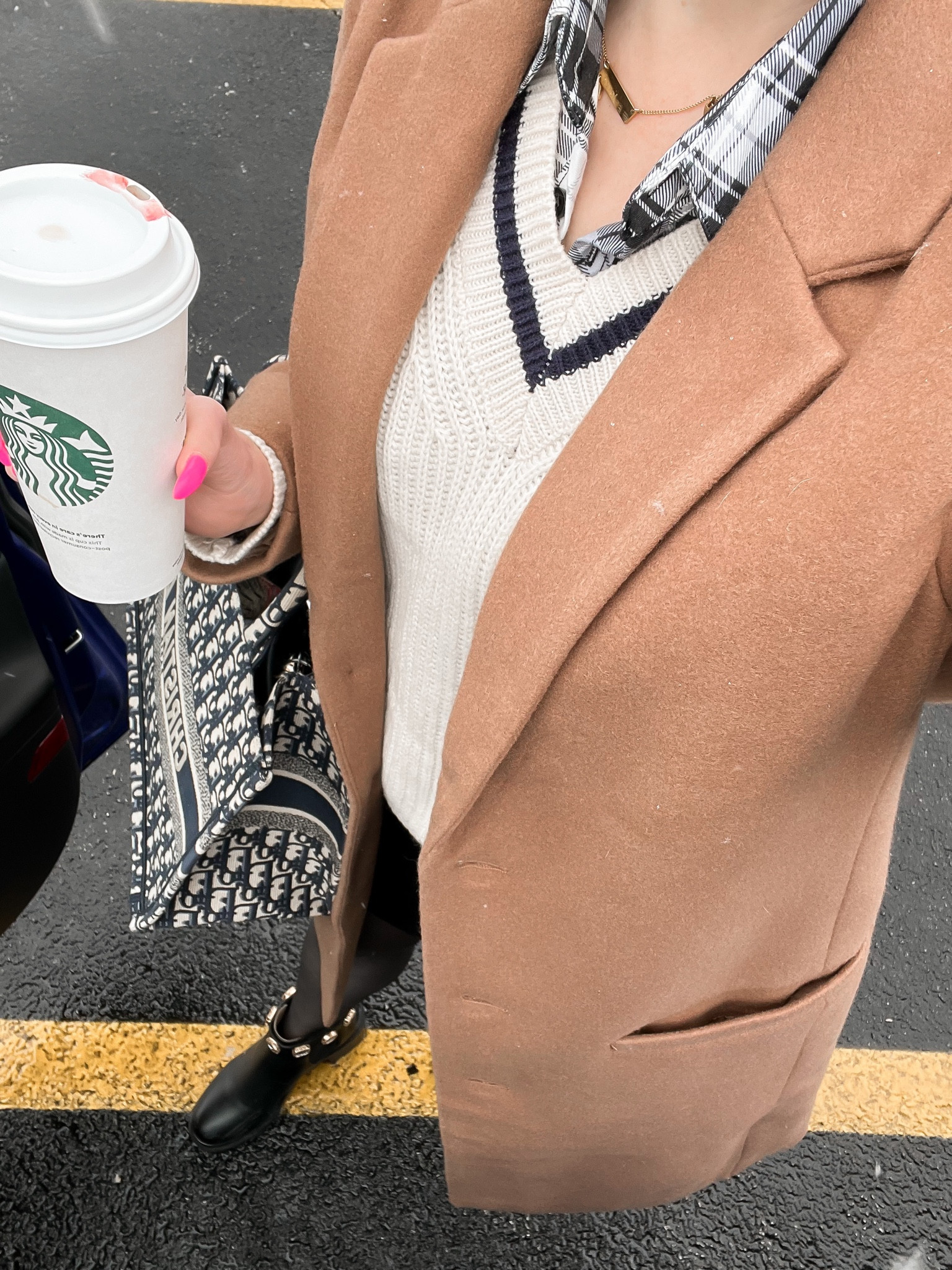 Trendy work outfit - business casual outfit - Christian Dior Book Tote - camel winter coat - dad coat - varsity sweater - combat boots - Steve Madden Amulet boots - Amazon Fashion - Amazon finds - office outfit - work outfit - teacher outfit 

#LTKSeasonal #LTKworkwear #LTKitbag