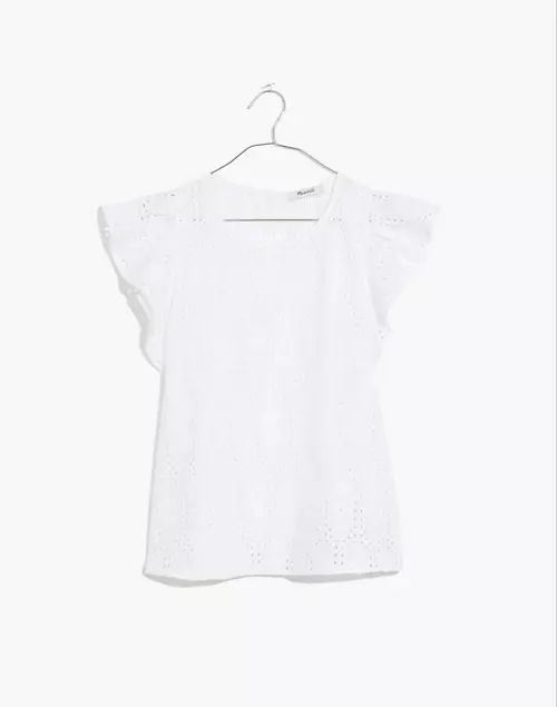 Eyelet Crewneck Flutter-Sleeve Top | Madewell