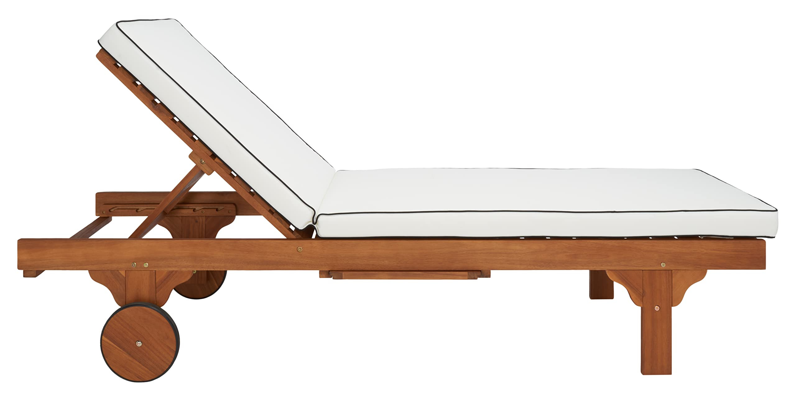 SAFAVIEH Outdoor Collection Newport Natural/Beige Cushion Black Piping Chaise Lounge Chair with S... | Amazon (US)