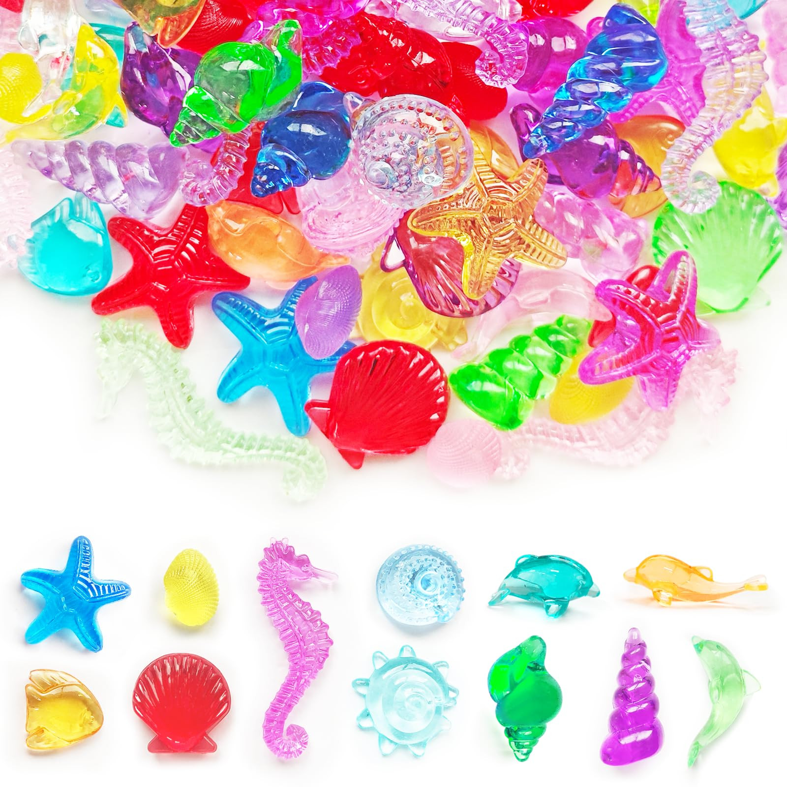 100+ Pcs Sea Shell Ocean Sensory Bin Filler, Diving Gem Pool Toys for Kids, Mini Acrylic Plastic ... | Amazon (US)