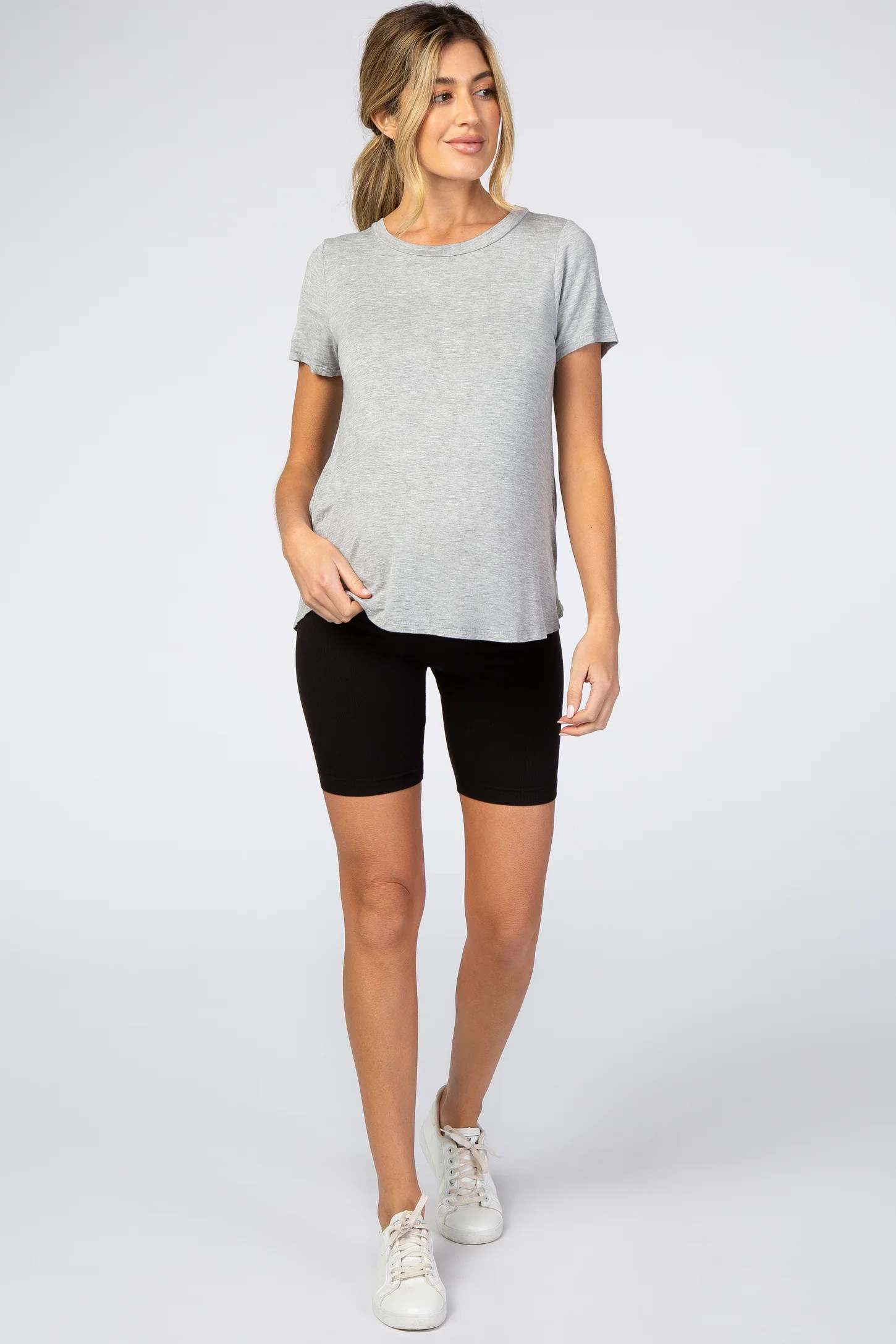 Black Ribbed Maternity Bike Shorts | PinkBlush Maternity
