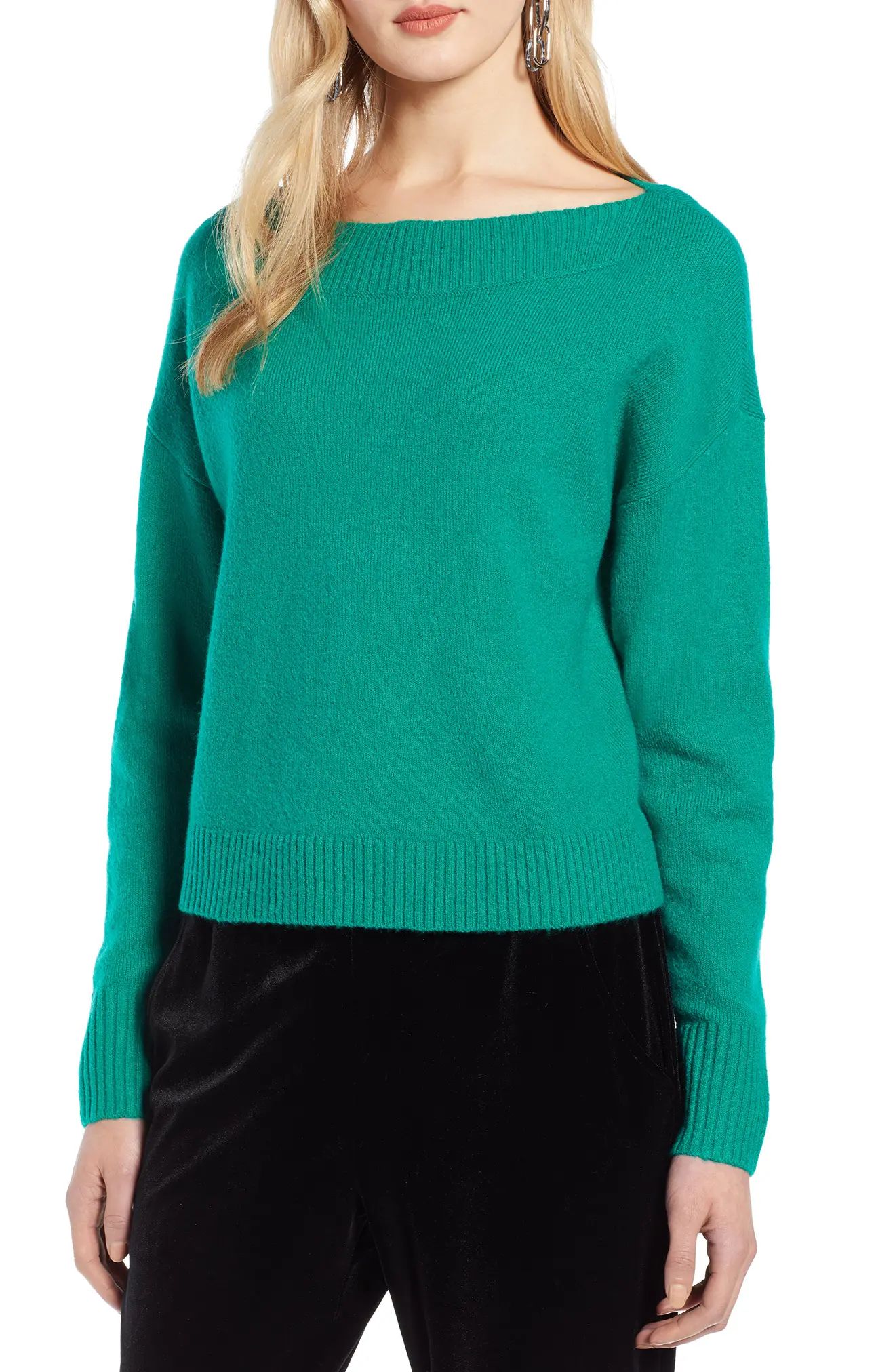 Women's Halogen Drop Shoulder Sweater, Size X-Small - Green | Nordstrom