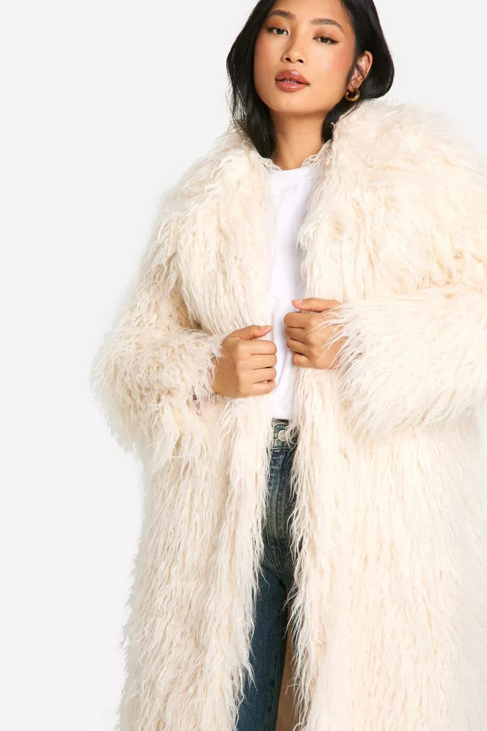 Petite Faux Mongolian Fur Maxi Coat | Boohoo.com (UK & IE)
