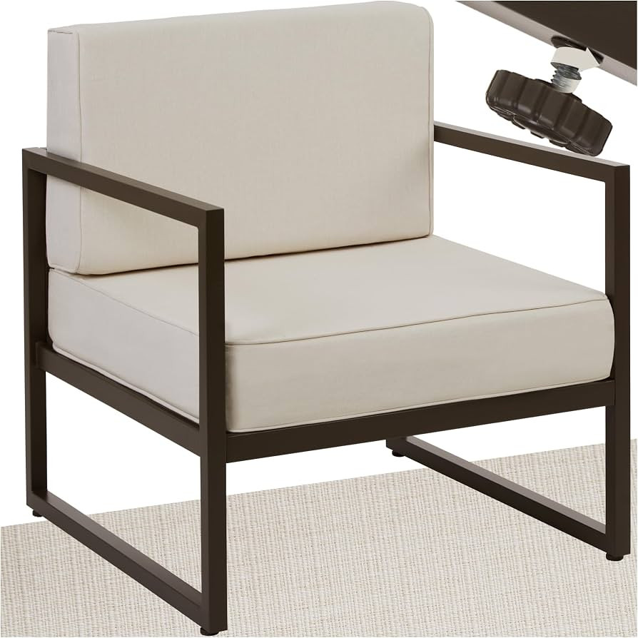 tectake® Garden Chair in Modern Minimalist Design, Outdoor Armchair with Thick Cushions, Robust ... | Amazon (UK)
