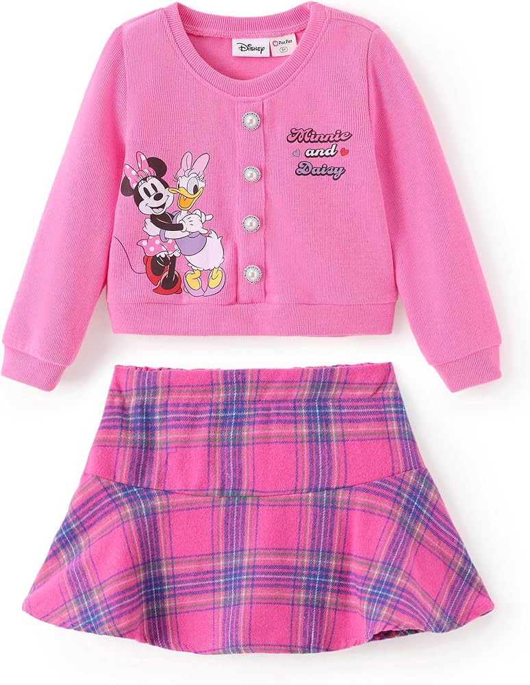 Disney Frozen Elsa Stitch Princess Moana Minnie Toddler Girl 2 Piece Outfit Kid Pearl Button Knit... | Amazon (US)