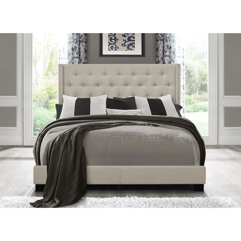 Beige Aadvik Tufted Upholstered Low Profile Standard Bed | Wayfair North America