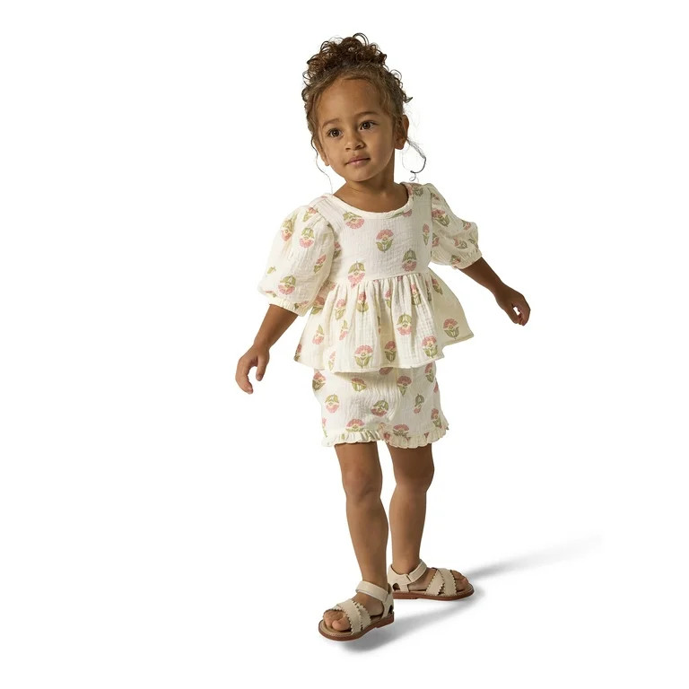 Modern Moments Toddler Girl Puff Sleeve Short Set, 2-Piece, Sizes 12M-5T | Walmart (US)