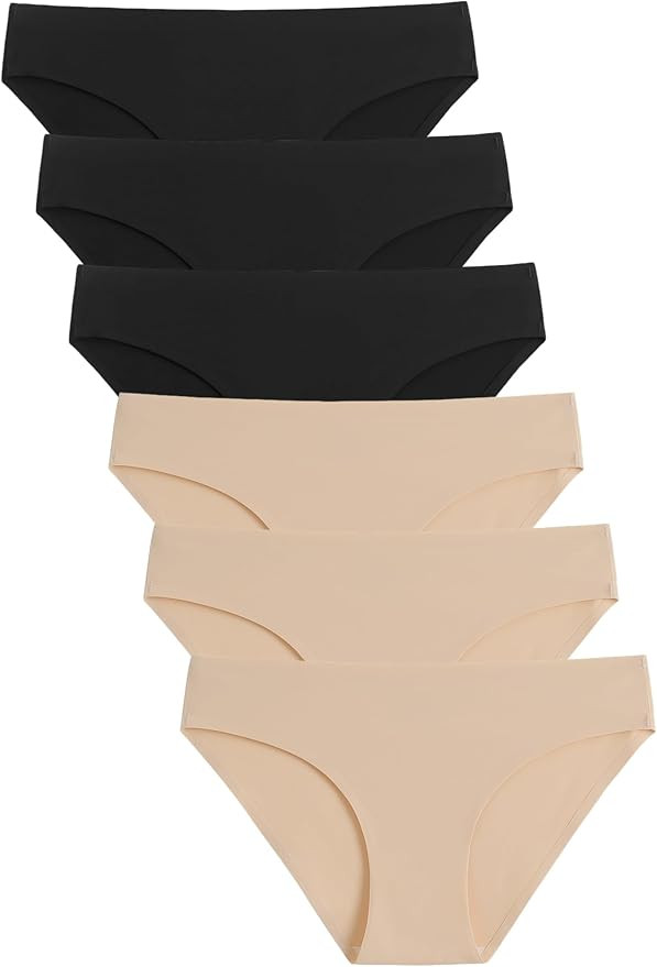 Caterlove Women's Seamless Underwear No Show Stretch Bikini Panties Silky Invisible Hipster 6 Pac... | Amazon (US)