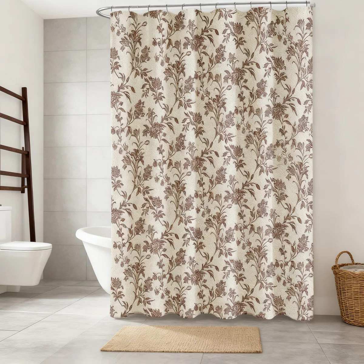 Floral Shower Curtain Cotton Linen Blend Fabric Rust-Proof Grommets Machine Washable Bathroom Dec... | Wayfair North America