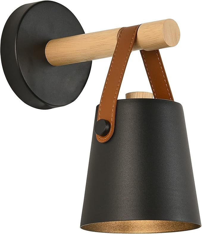 Indoor Wall Sconce Light Black Modern Sconce Wall Lighting with Leather E26 Base Wall Lamps for B... | Amazon (US)