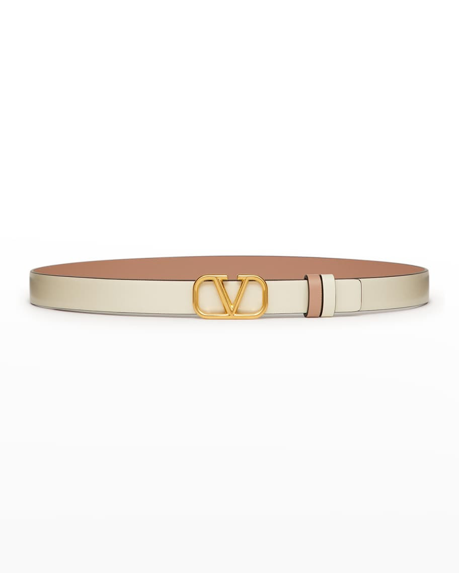 Valentino Garavani VLOGO Reversible Leather Skinny Belt | Neiman Marcus