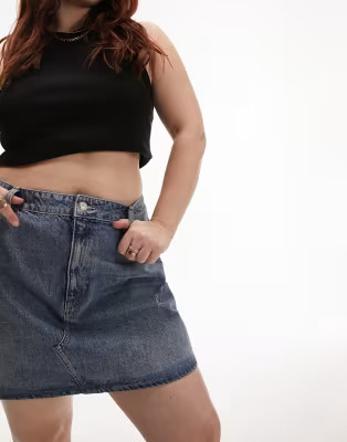 Topshop curve denim high waist skirt in mid blue | ASOS (Global)