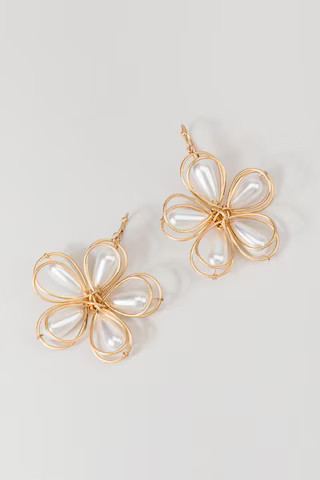 Daphine Metal Flower Pearl Drop Earrings | Francesca's