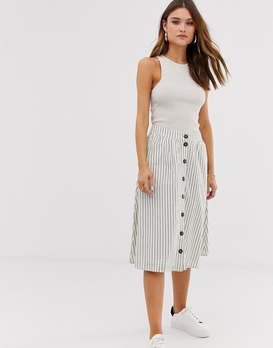 Esprit striped buttoned midi skirt in off white-Cream | ASOS (Global)