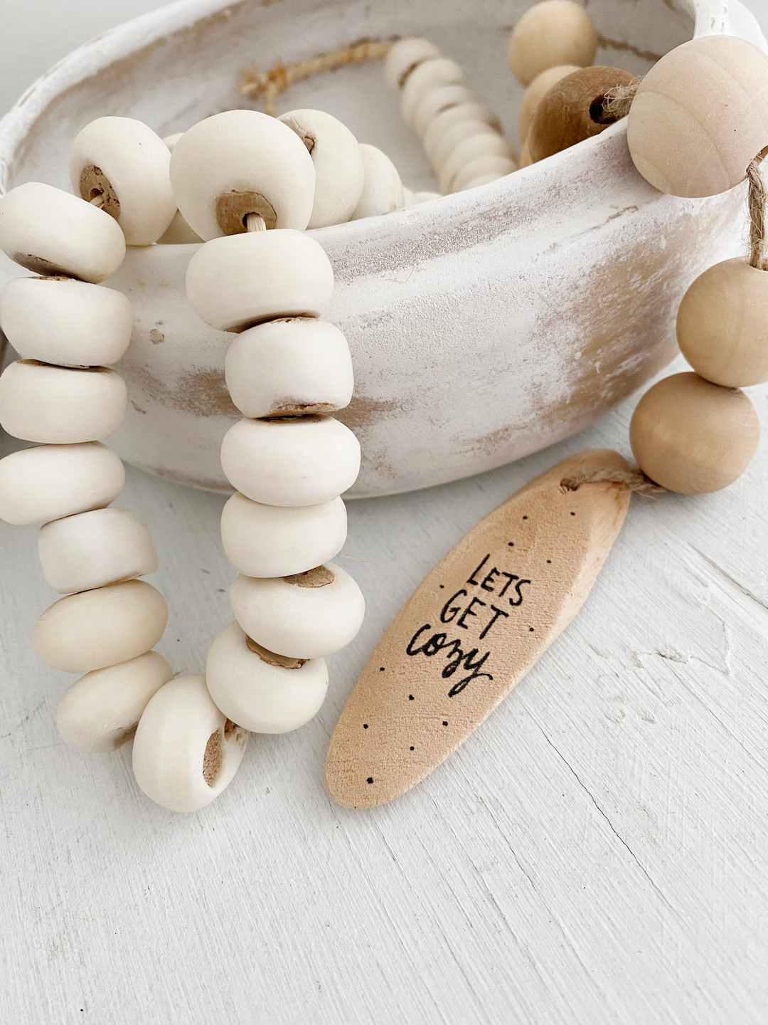 Rustic Distressed White Decorative Garland Loop, Bone Beads Vase Decor, Book Stack Decor, Farmhou... | Etsy (US)