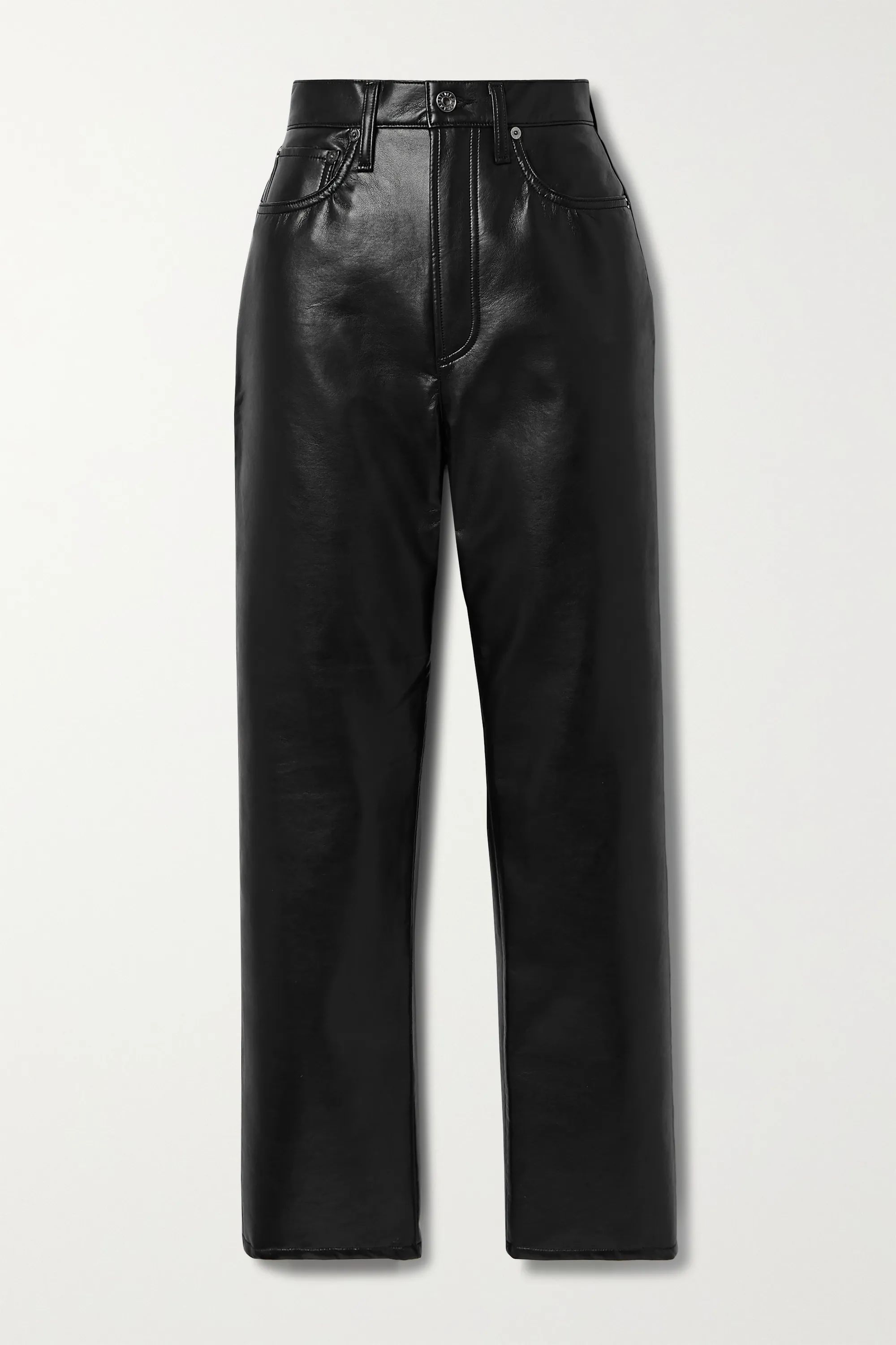 Black Leather-blend straight-leg pants | AGOLDE | NET-A-PORTER | NET-A-PORTER (UK & EU)