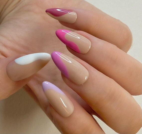 Press On Nails in Pink Negative Space Design/Nails/False Nails/Press On Nails/Fake Nails/Stick On... | Etsy (UK)