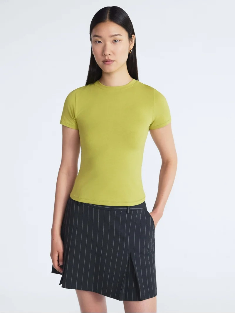 Scoop Women’s and Women’s Plus Stretch Cotton Baby Tee with Short Sleeves, XS-4X | Walmart (US)