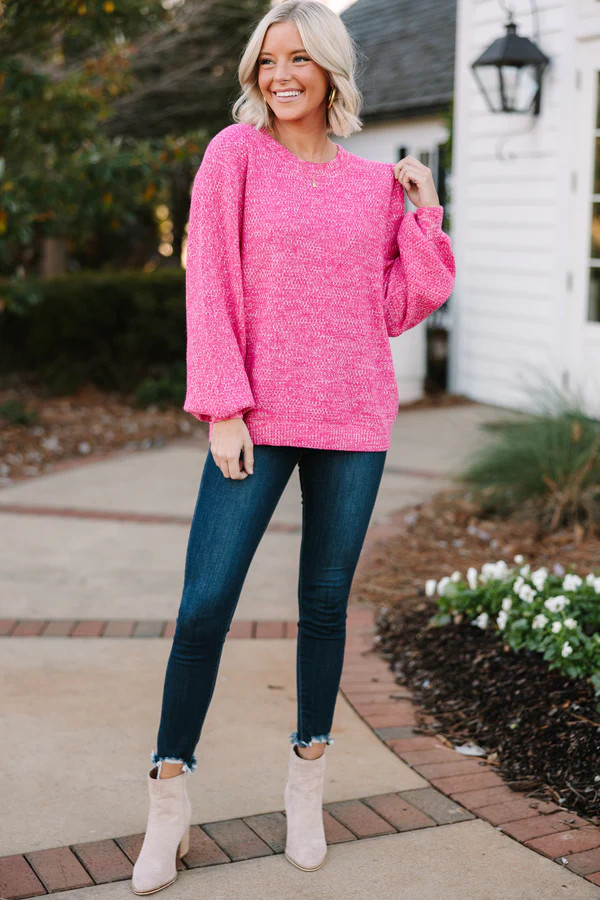 The Slouchy Fuchsia Pink Bubble Sleeve Sweater | The Mint Julep Boutique