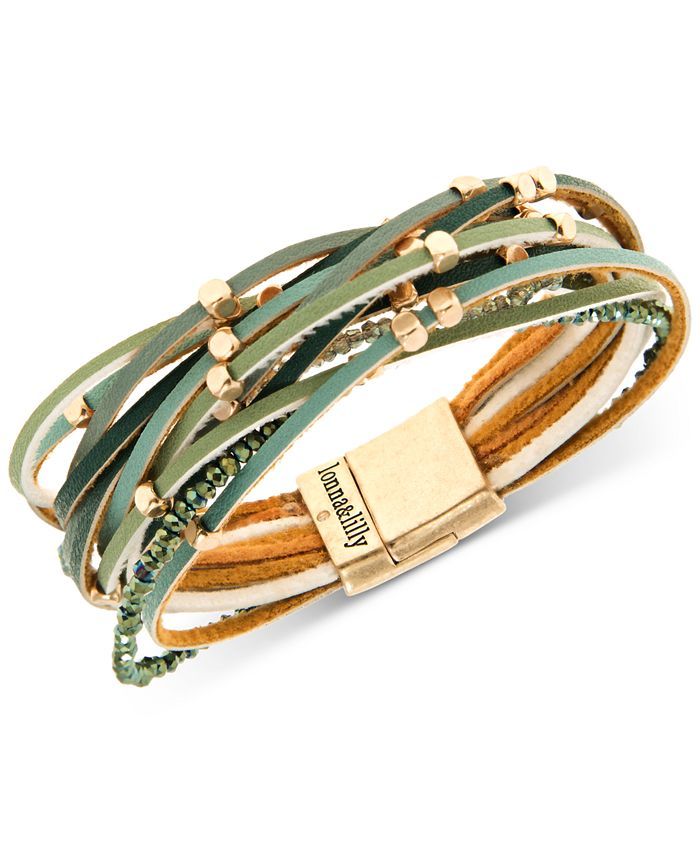lonna & lilly Gold-Tone Beaded & Faux-Leather Multi-Row Magnetic Bracelet & Reviews - Bracelets -... | Macys (US)