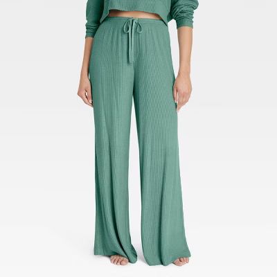 Women's Cozy Ribbed Wide Leg Pants - Auden™ Green S | Target