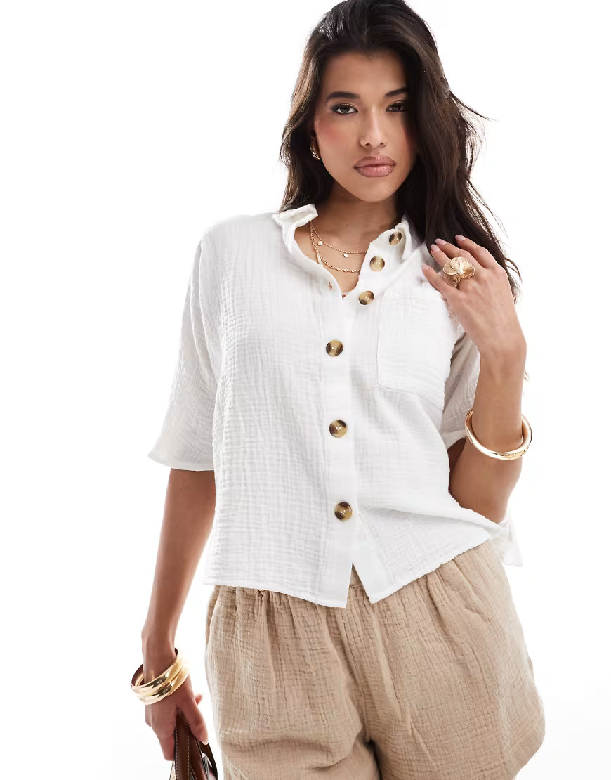 River Island cropped linen shirt in white | ASOS (Global)