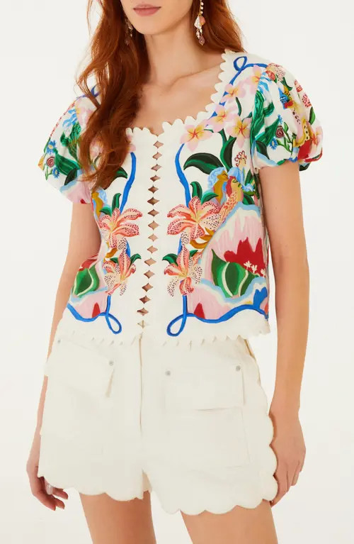 FARM Rio Garden of Life Floral Print Blouse in Off-White at Nordstrom, Size X-Small | Nordstrom