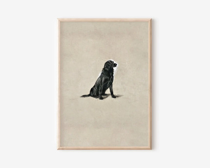 Black Labrador Dog Wall Art Print | Vintage Dog Painting Downloadable Print | Antique Dog Portrai...