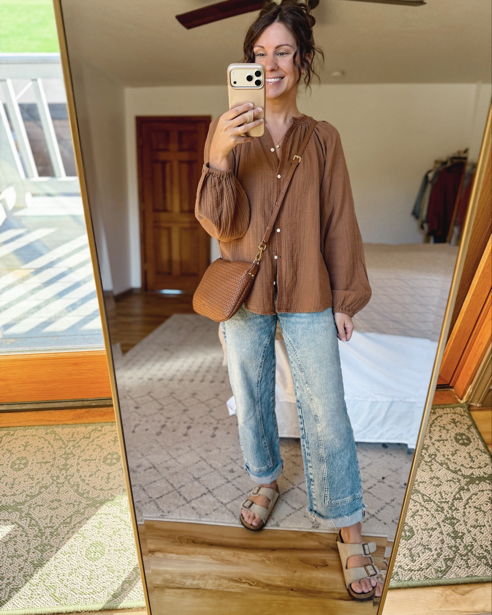 Picked up this cuteeee little gauze cotton top the other day! I’ll wear it like this and unbuttoned as a layer. Size small (I will wash and dry it and it’ll shrink—if I wasn’t going to do that I would do an xs!) 

size 24 short in my jeans (short isn’t available anymore but the raw hem makes them easily cut off).

36 in my Birkenstock sandals.



#LTKPetite #LTKootd #LTKSeasonal