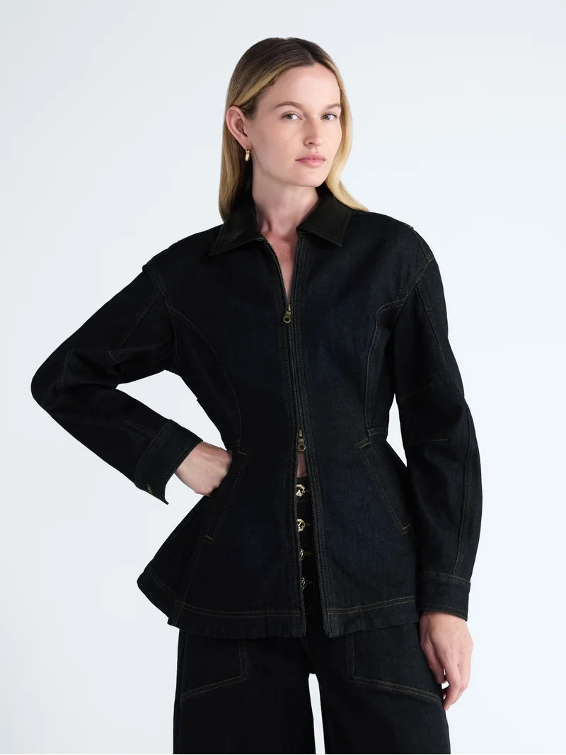 Scoop Women's and Women's Plus Peplum Denim Jacket, Sizes XS-4X | Walmart (US)